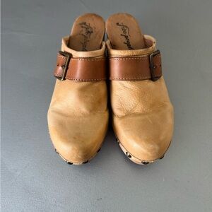 Free People Tan Leather Clogs with Brown Strap
